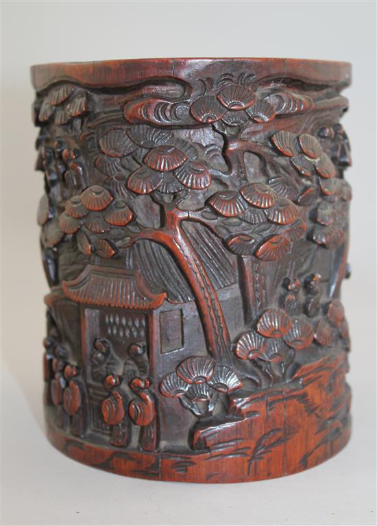 A Chinese bamboo brush pot, 18th / 19th century, height 15.8cm